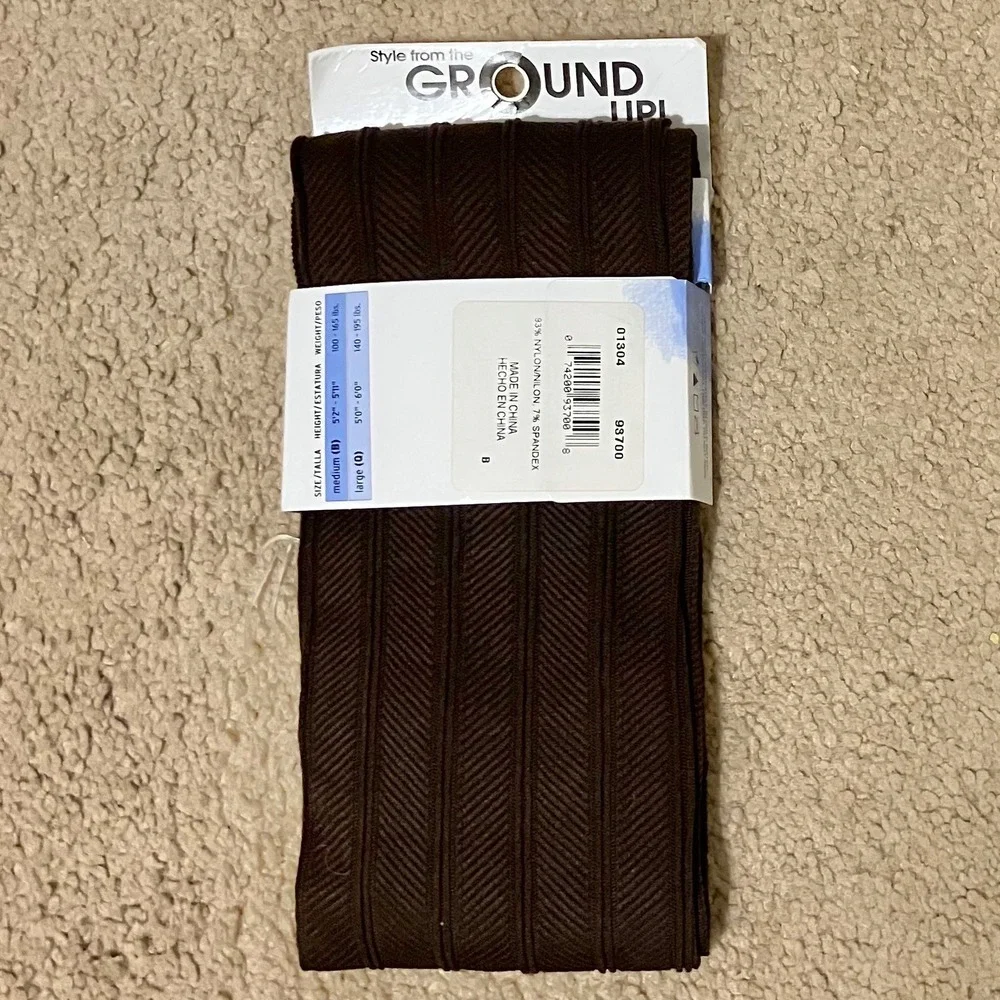 Leggs Fashion Tights Large Q Brown Chevron Herringbone Textured Ribbed 01304